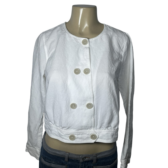 Cabi Piazza Jacket Womens Medium White Linen Blend Cropped Button Front - Picture 1 of 11